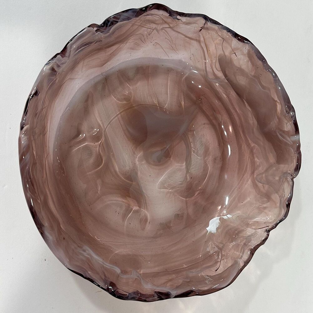Vintage Free Form Amethyst Swirl Art Glass Bowl - 2” x 7.25”